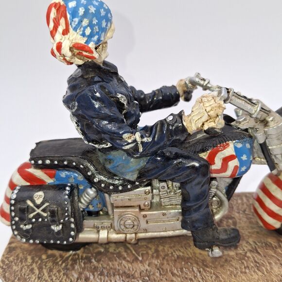Skeleton Biker On Patriot Fat Boy Motorcycle Resin Figurine-Last Ride Motorcycle - Picture 3 of 11